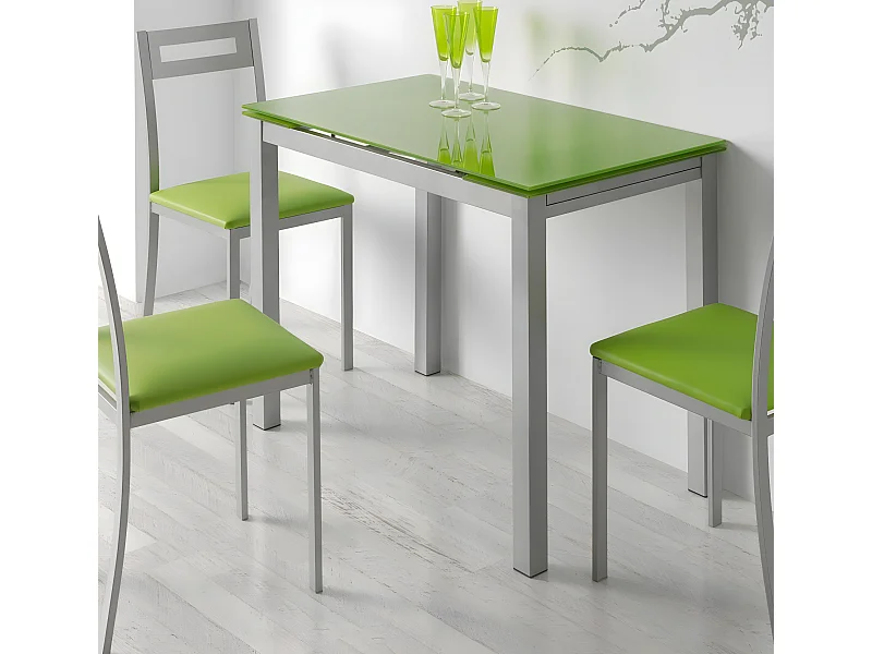 Mesa de cocina extensible -  Cristal Verde, 100/140x60x76 cm - CALCUTA