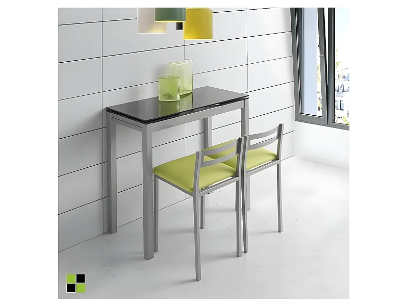 Mesa de cocina extensible -  Cristal Negro, 85/135x40x76 cm - NOVI