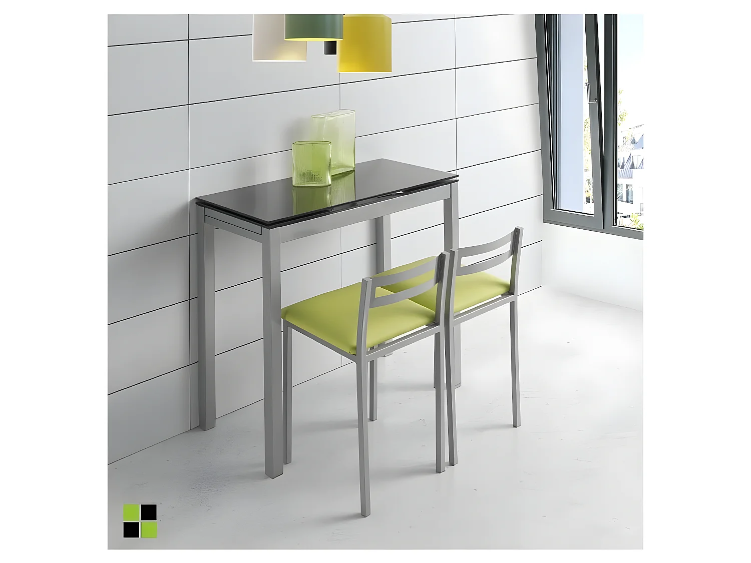 Mesa de cocina extensible -  Cristal Negro, 85/135x40x76 cm - NOVI