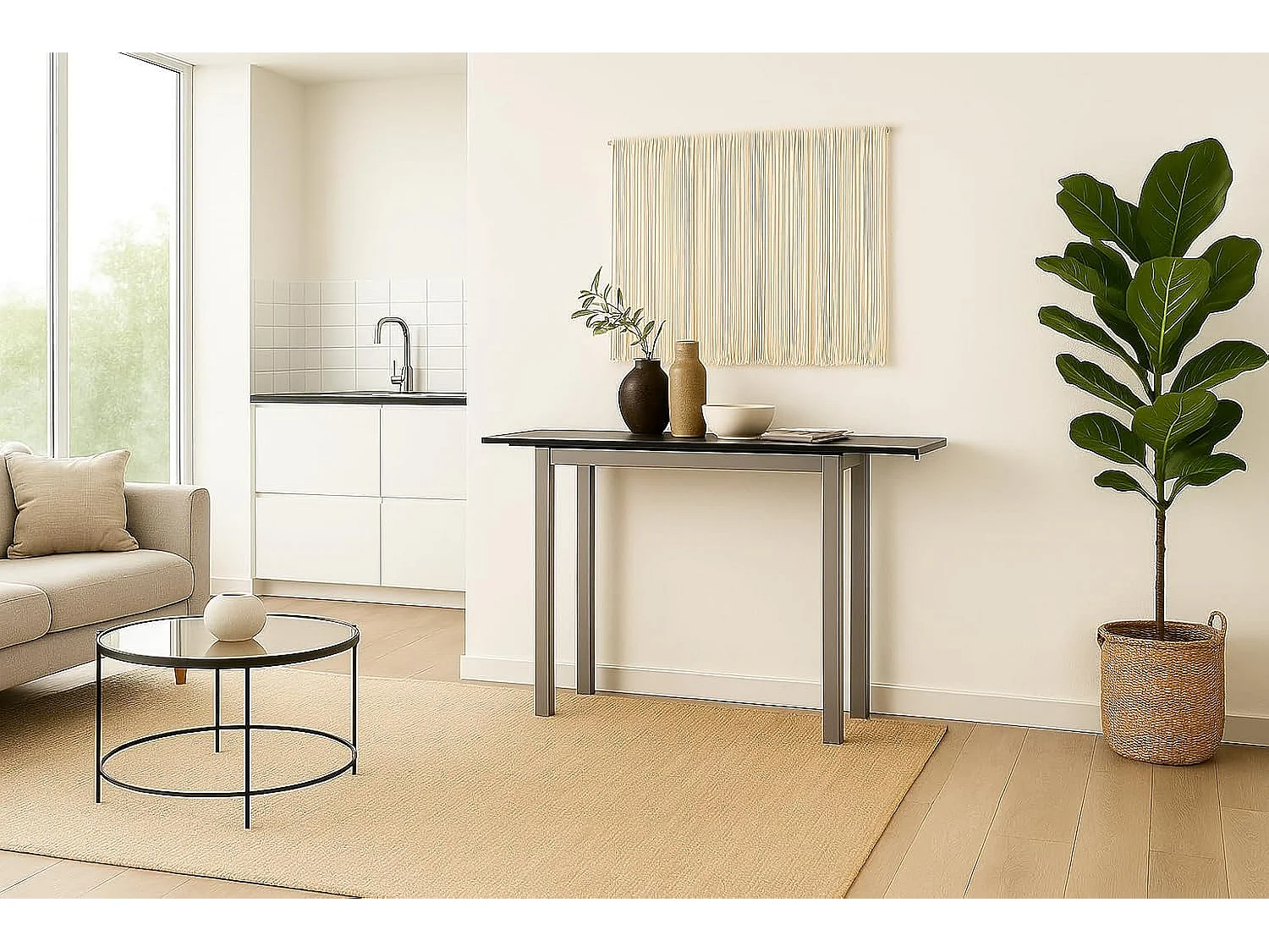 Mesa de cocina extensible -  Cristal Negro, 85/135x40x76 cm - NOVI