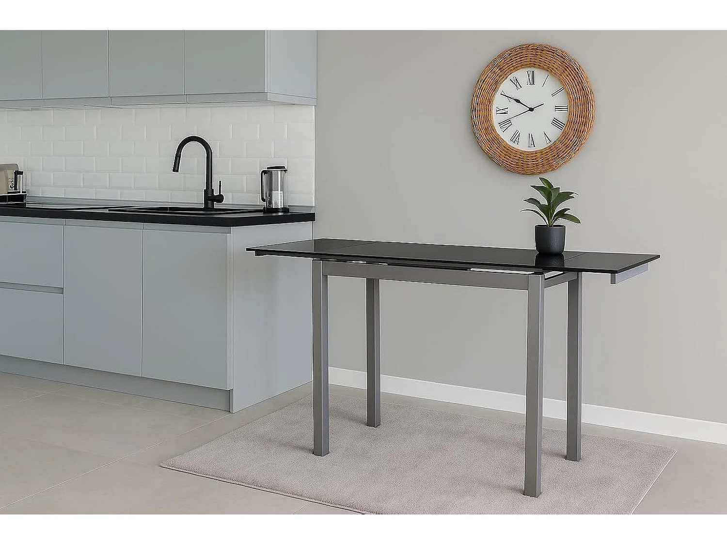 Mesa de cocina extensible -  Cristal Negro, 85/135x40x76 cm - NOVI