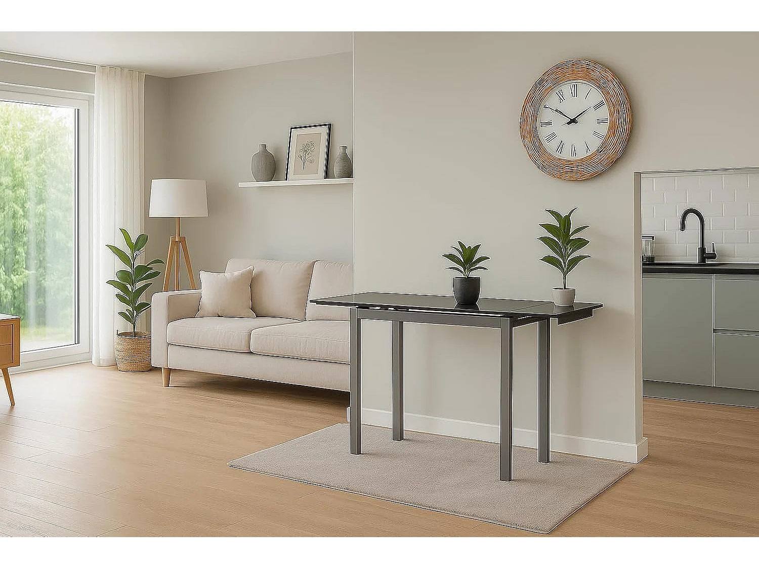 Mesa de cocina extensible -  Cristal Negro, 85/135x40x76 cm - NOVI