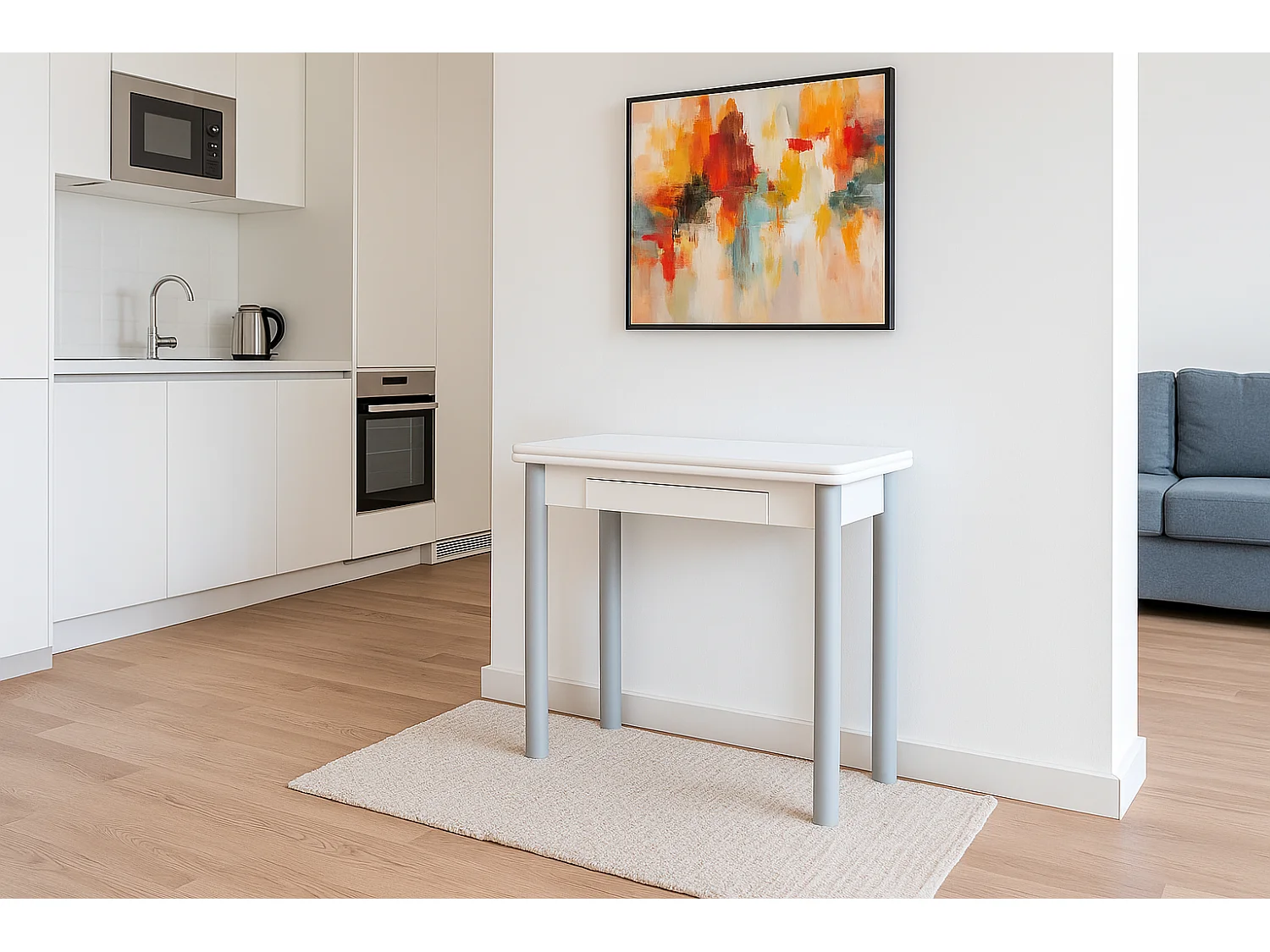 Mesa de cocina extensible - MDF Blanco, 80x40/80x76 cm - RIBETA