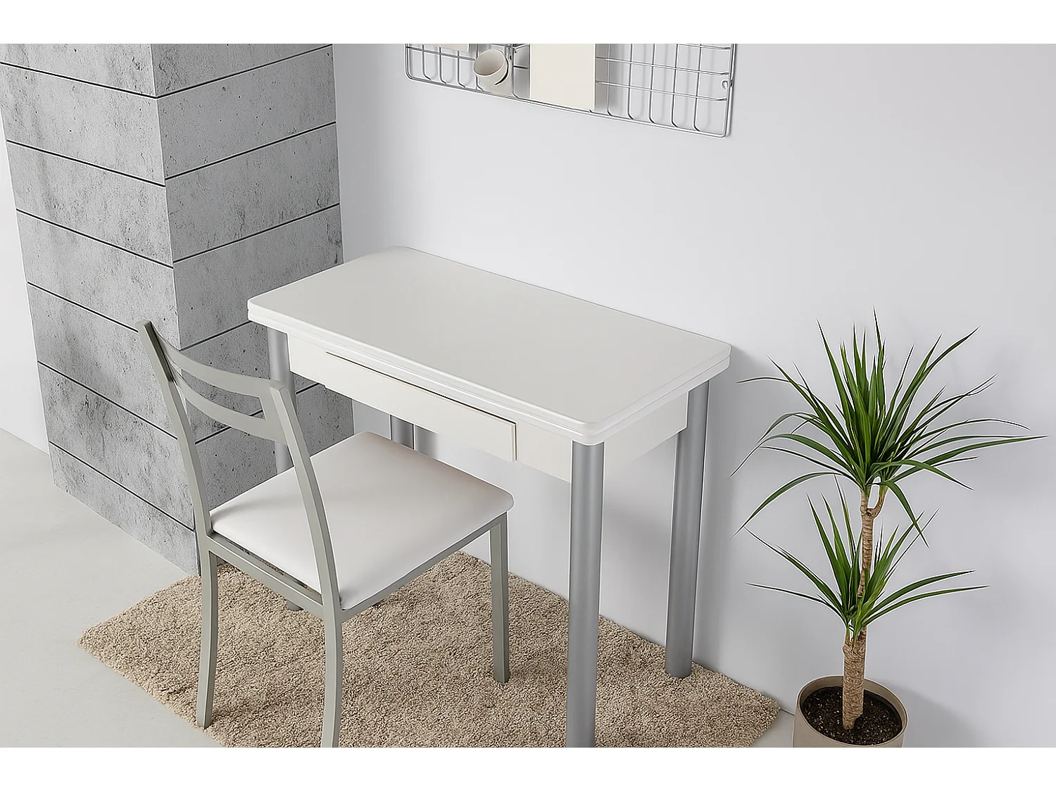 Mesa de cocina extensible - MDF Blanco, 80x40/80x76 cm - RIBETA