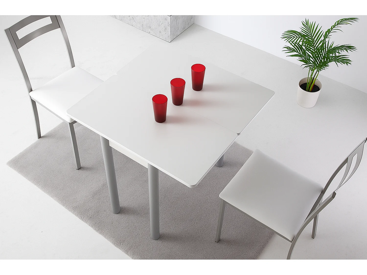 Mesa de cocina extensible - MDF Blanco, 80x40/80x76 cm - RIBETA