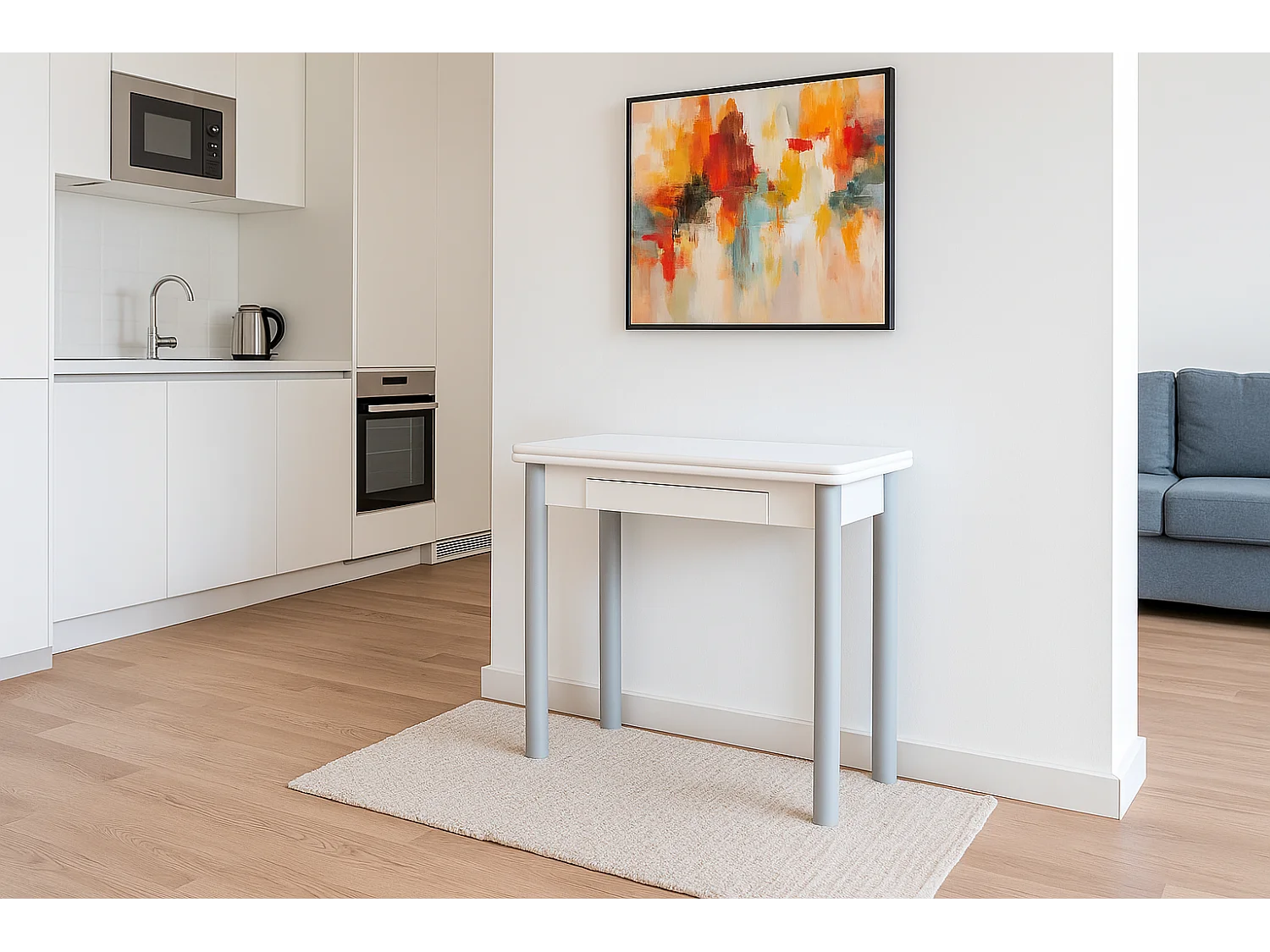 Mesa de cocina extensible - MDF Blanco, 80x40/80x76 cm - RIBETA