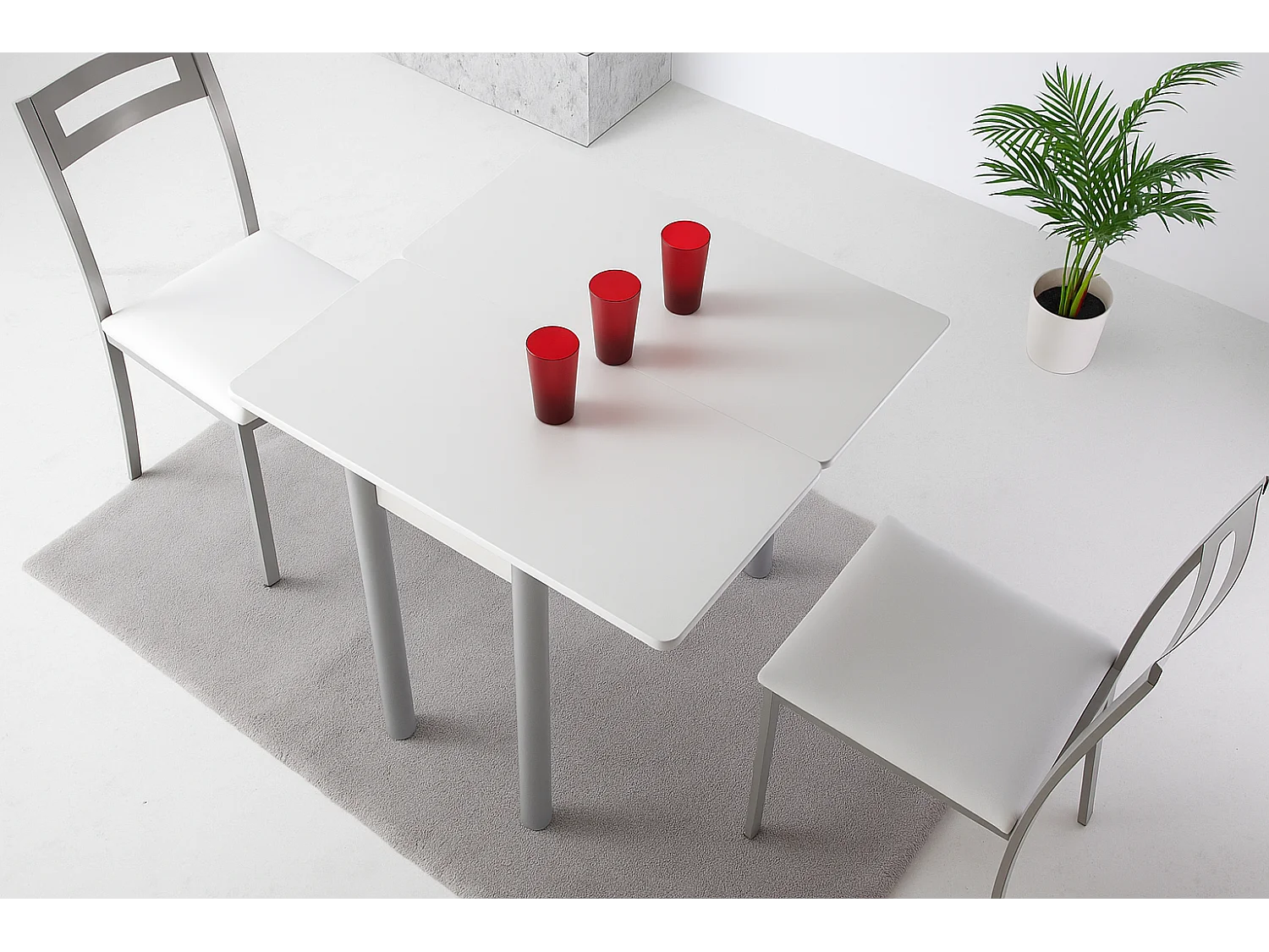 Mesa de cocina extensible - MDF Blanco, 80x40/80x76 cm - RIBETA