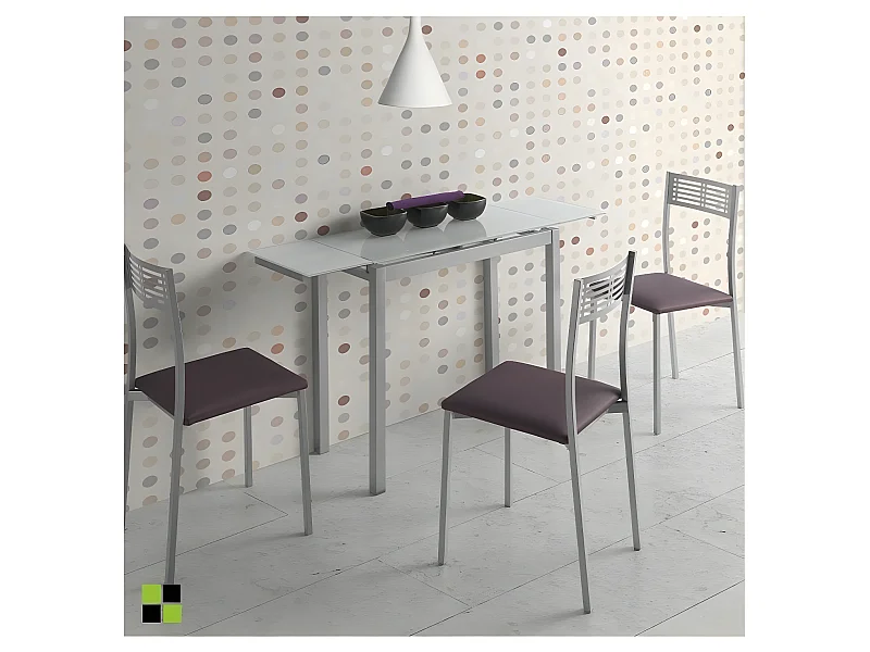 Mesa de cocina extensible -  Cristal Blanco , 85/135x40x76 cm - NOVI