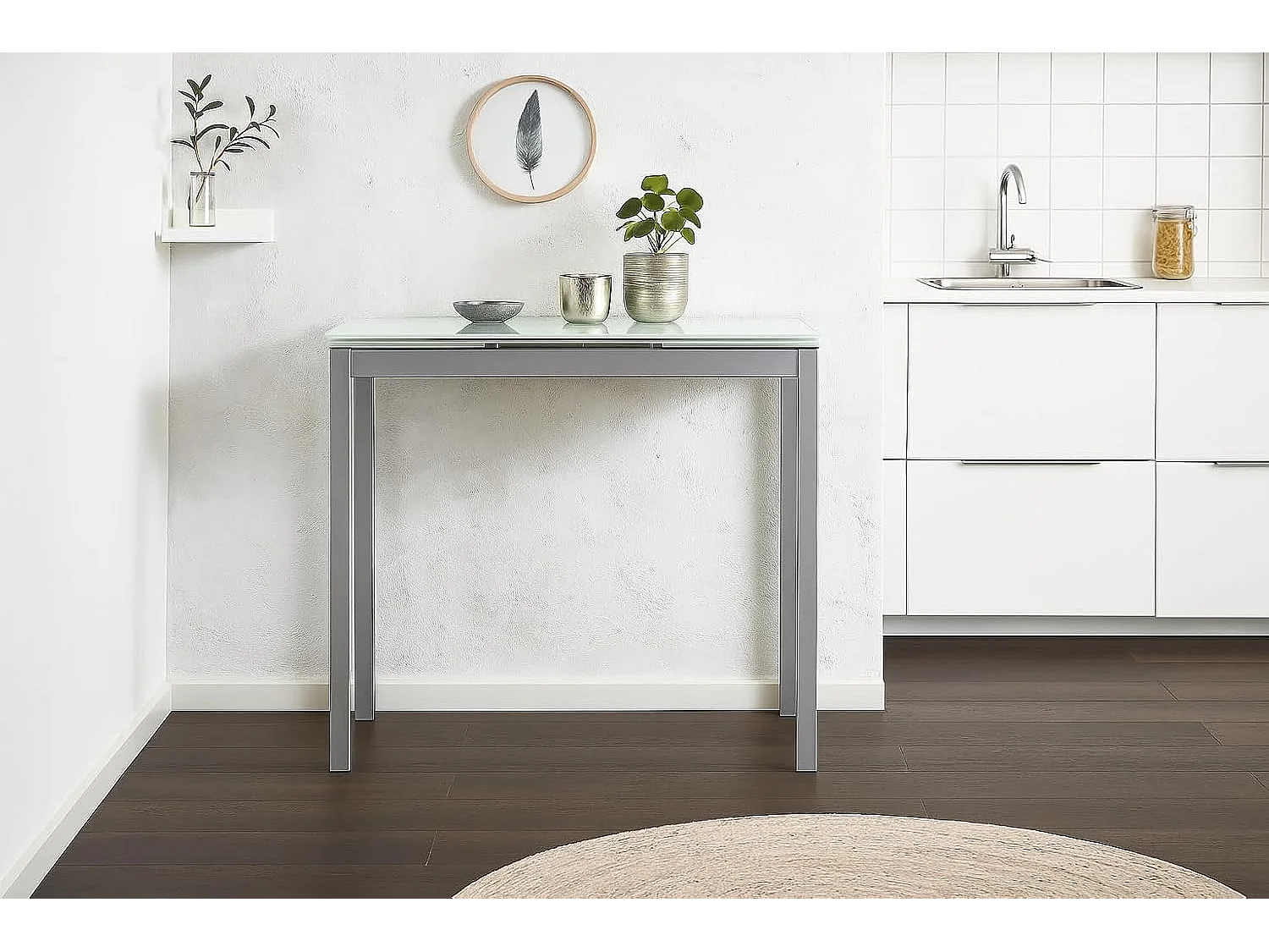 Mesa de cocina extensible -  Cristal Blanco , 85/135x40x76 cm - NOVI