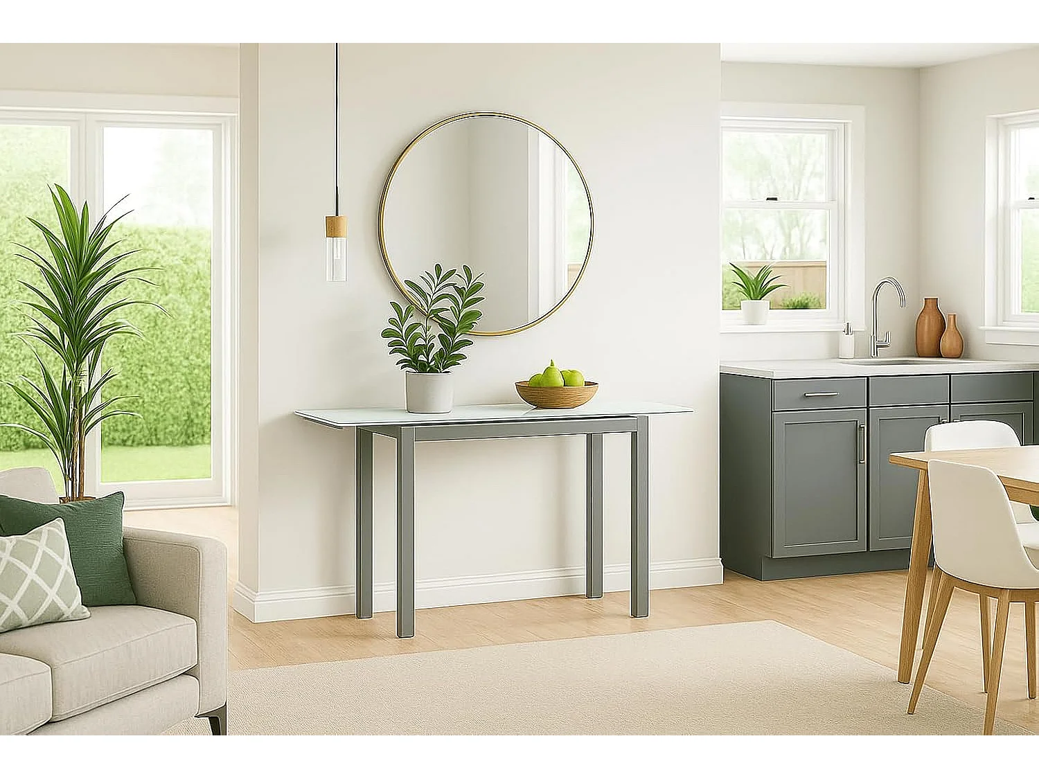 Mesa de cocina extensible -  Cristal Blanco , 85/135x40x76 cm - NOVI