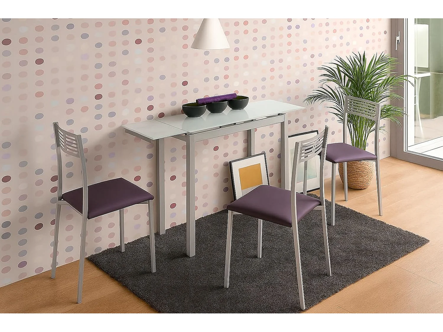 Mesa de cocina extensible -  Cristal Blanco , 85/135x40x76 cm - NOVI