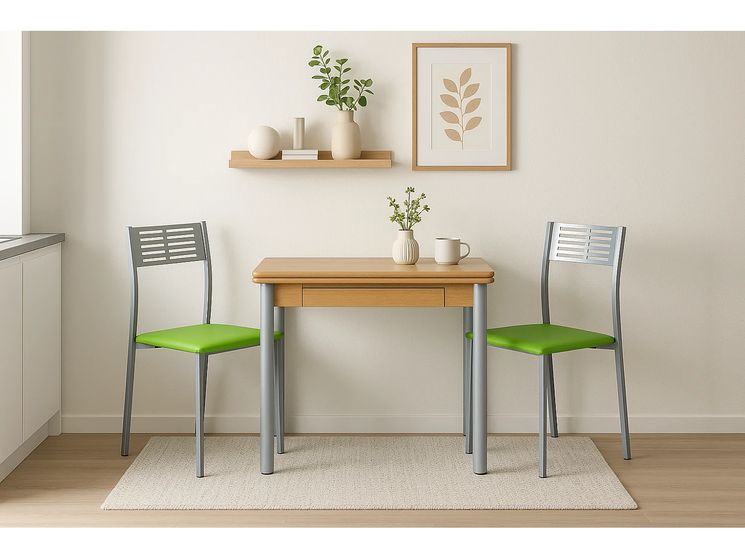 Mesa de cocina extensible - MDF Roble, 80x40/80x76 cm - RIBETA