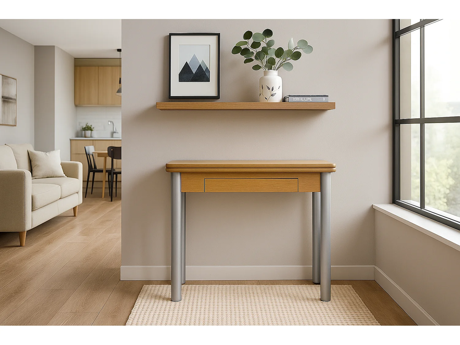 Mesa de cocina extensible - MDF Roble, 80x40/80x76 cm - RIBETA