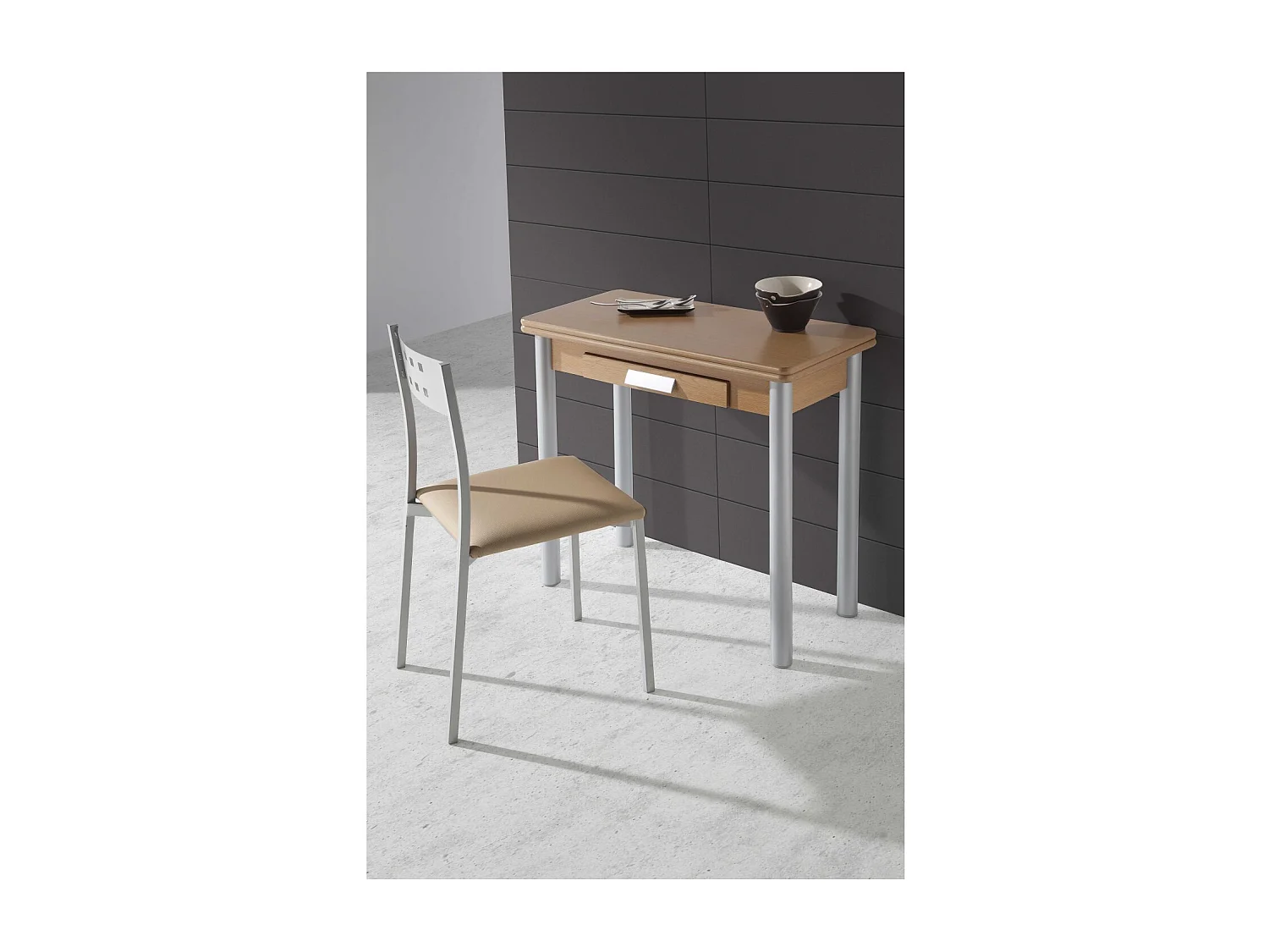 Mesa de cocina extensible - MDF Roble, 80x40/80x76 cm - RIBETA