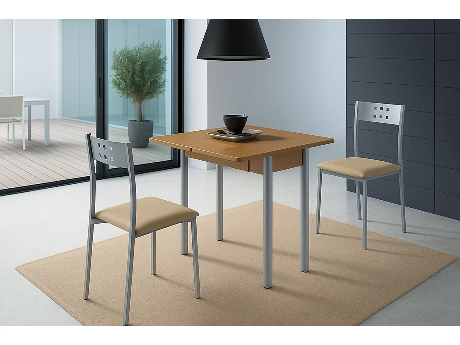 Mesa de cocina extensible - MDF Roble, 80x40/80x76 cm - RIBETA