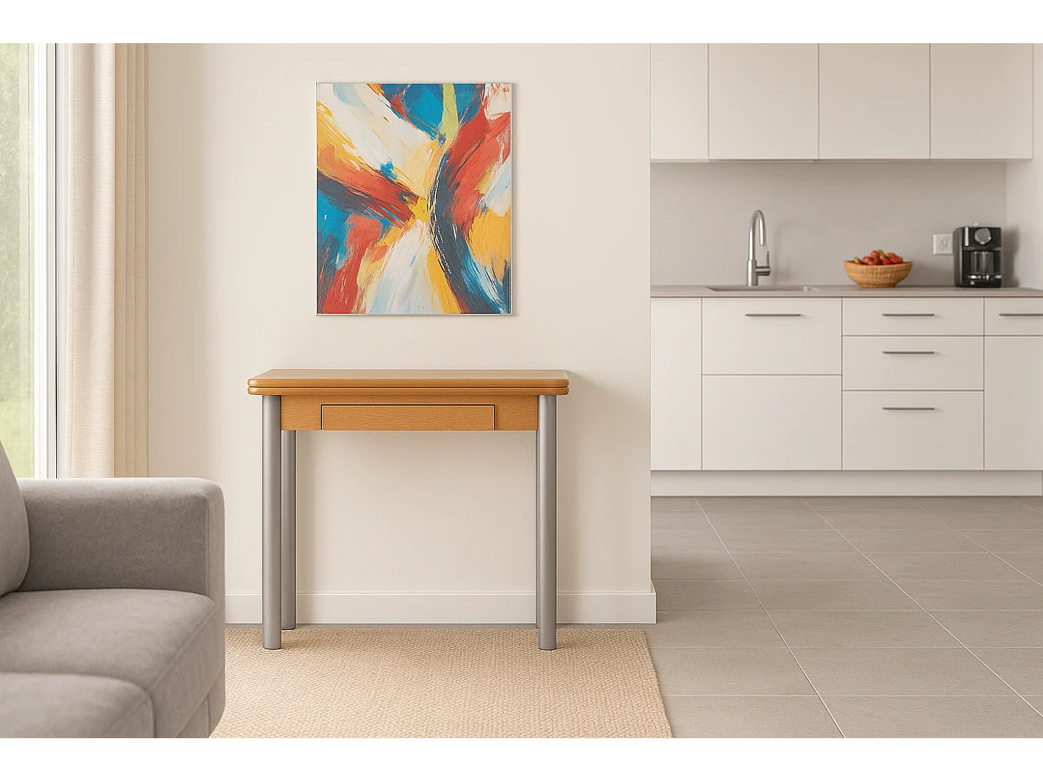 Mesa de cocina extensible - MDF Roble, 80x40/80x76 cm - RIBETA