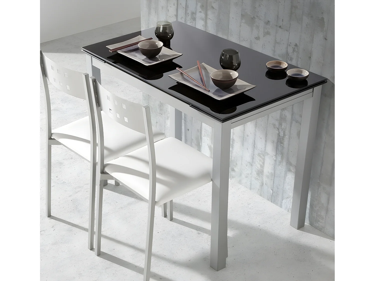 Mesa de cocina extensible -  Cristal Negro, 100/140x60x76 cm - CALCUTA