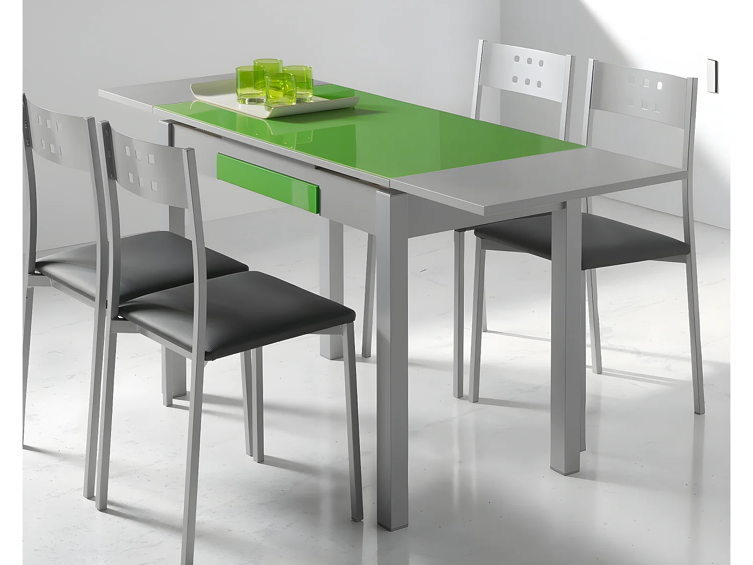 Mesa de cocina extensible - MDF y cristal Negro, 100/160x60x76 cm - TETRA