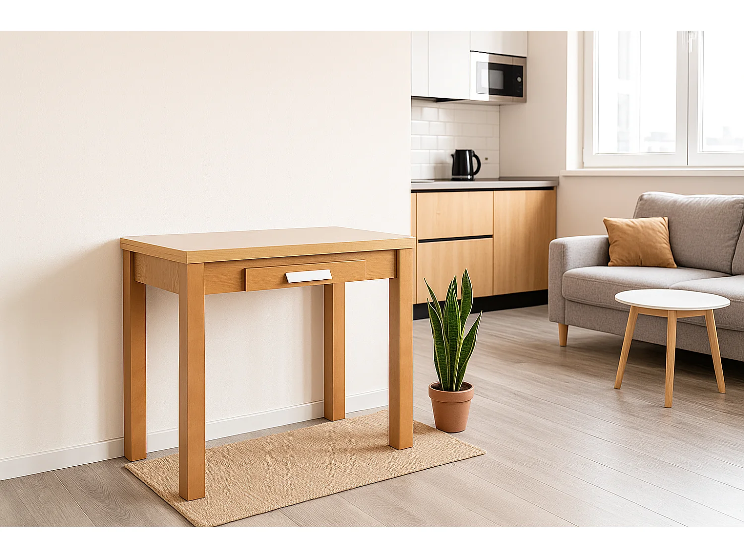 Mesa de cocina extensible - MDF Roble, 80x40/80x76 cm - HENA