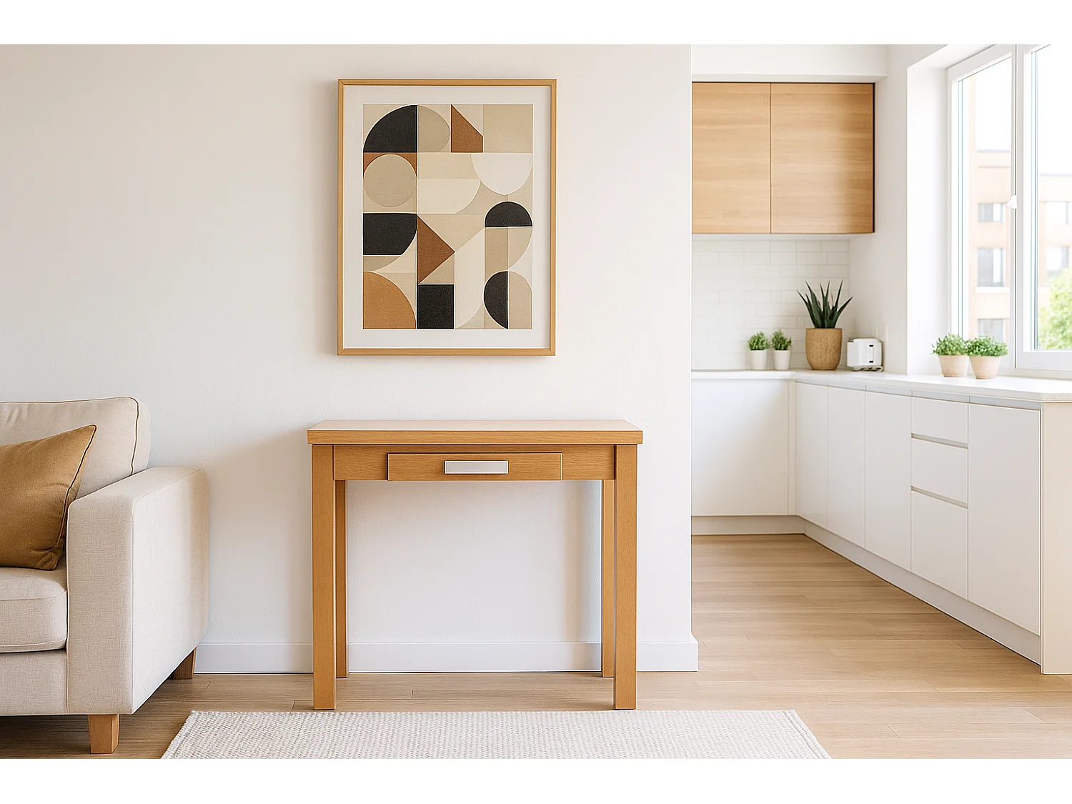 Mesa de cocina extensible - MDF Roble, 80x40/80x76 cm - HENA