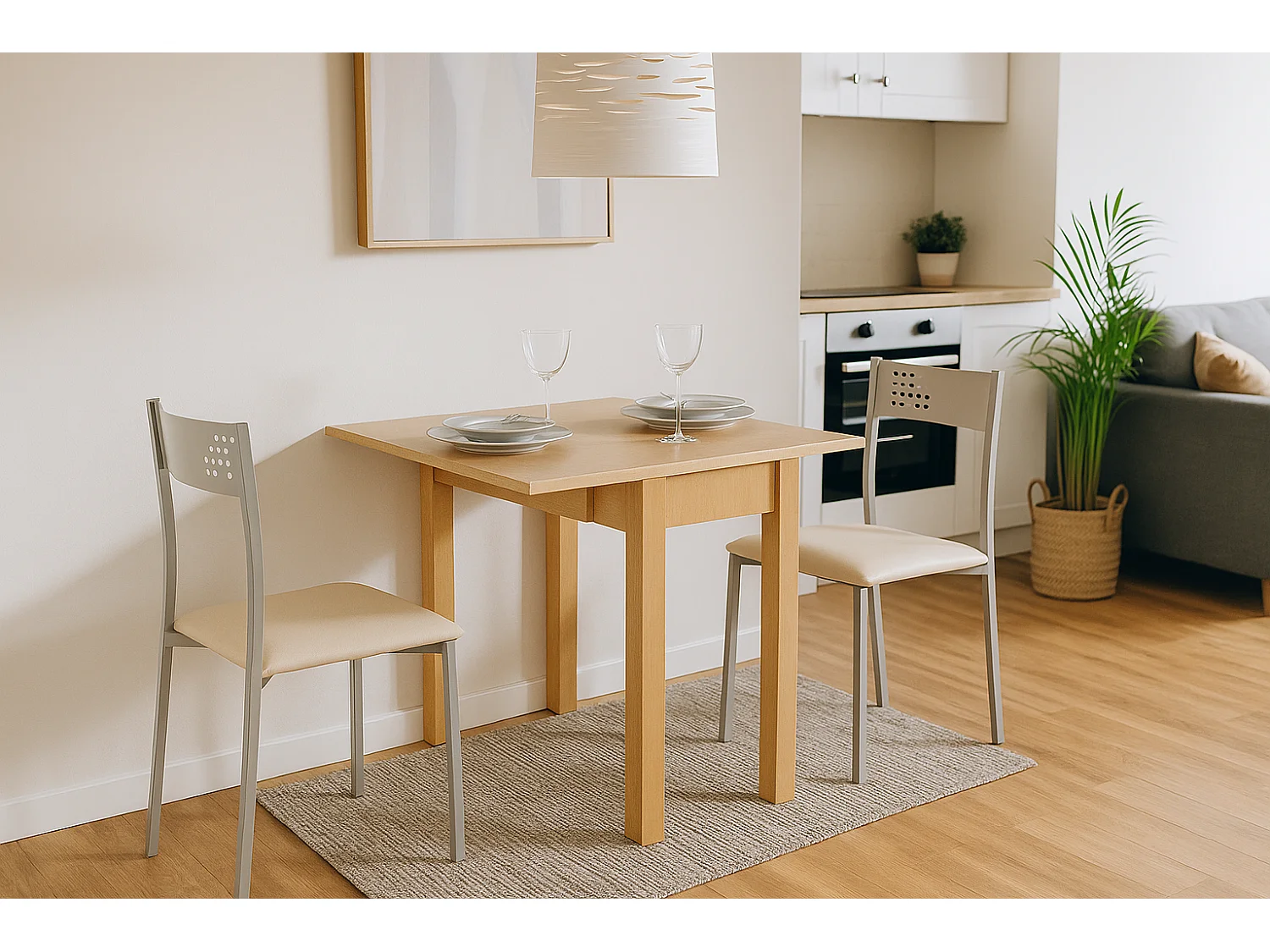 Mesa de cocina extensible - MDF Roble, 80x40/80x76 cm - HENA