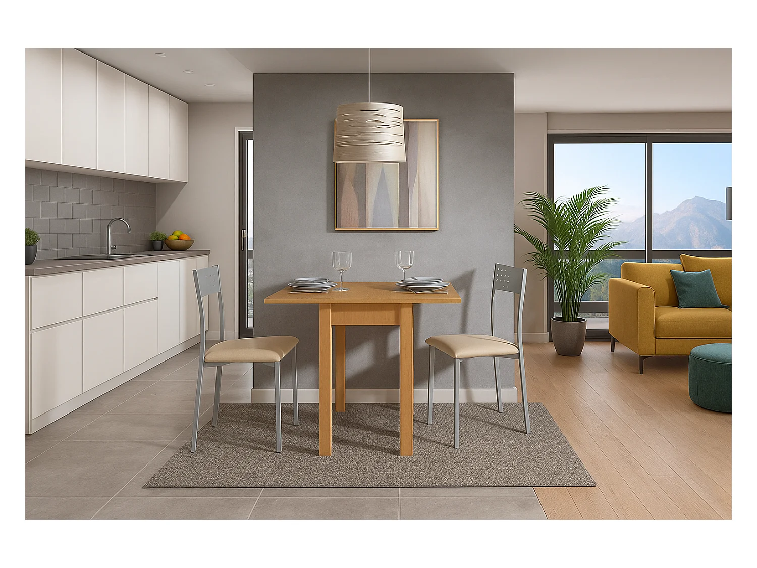Mesa de cocina extensible - MDF Roble, 80x40/80x76 cm - HENA