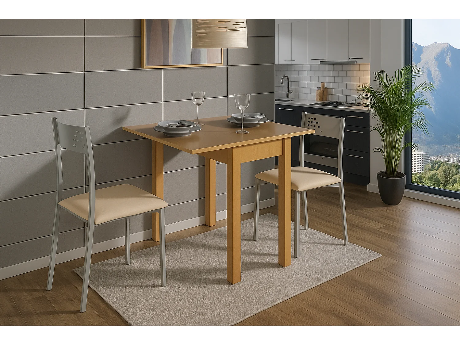 Mesa de cocina extensible - MDF Roble, 80x40/80x76 cm - HENA