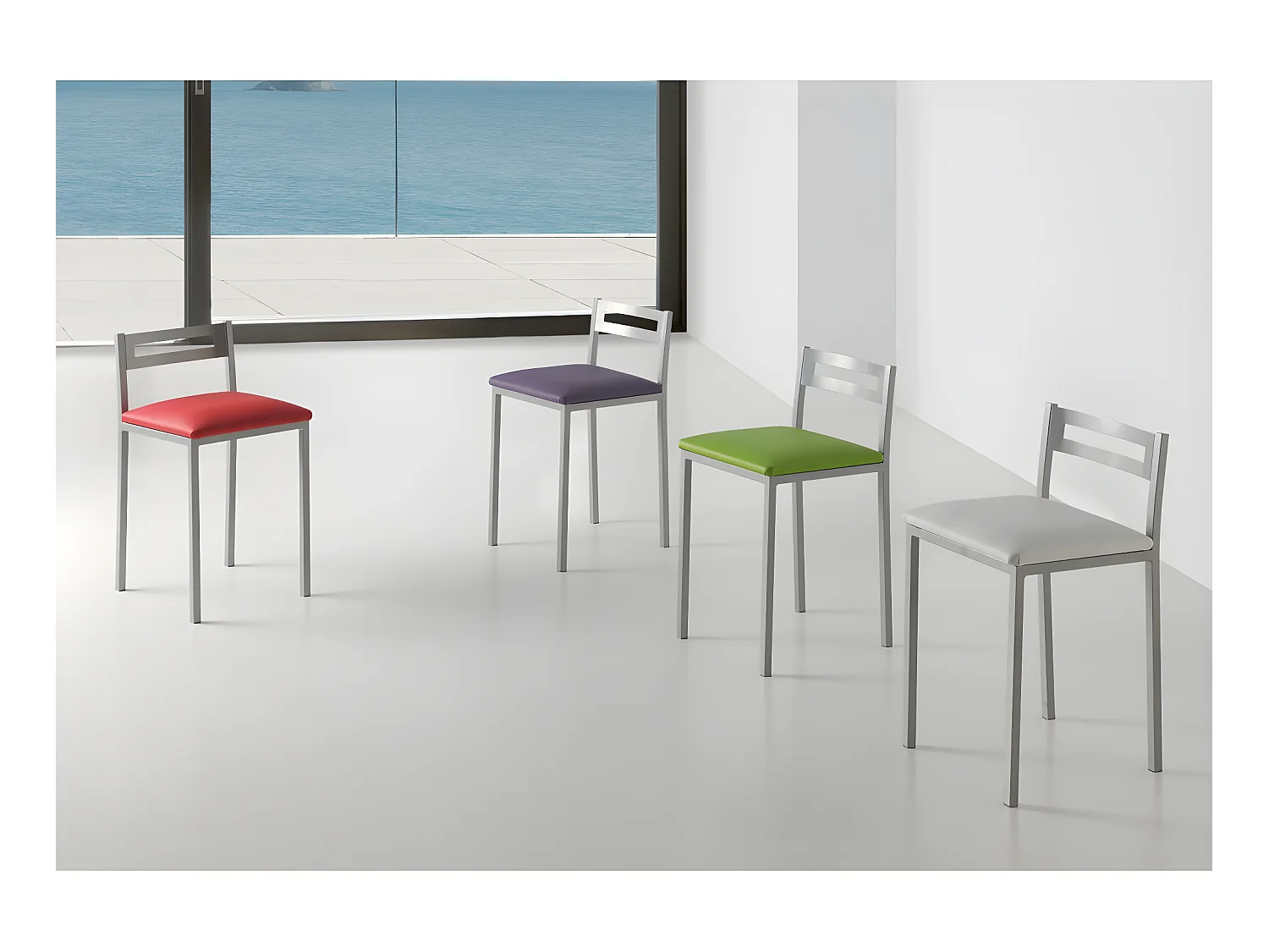 Set de 4 taburetes de cocina - Polipiel Blanca, 34x34x65 cm - MOLI