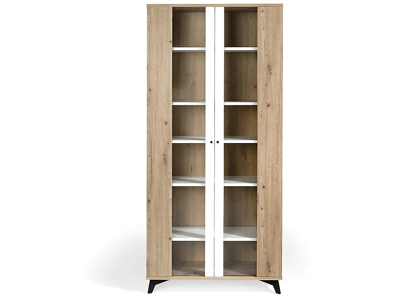 Vitrina alta - MDF Roble y blanco, 90x35x193 cm - NOVER