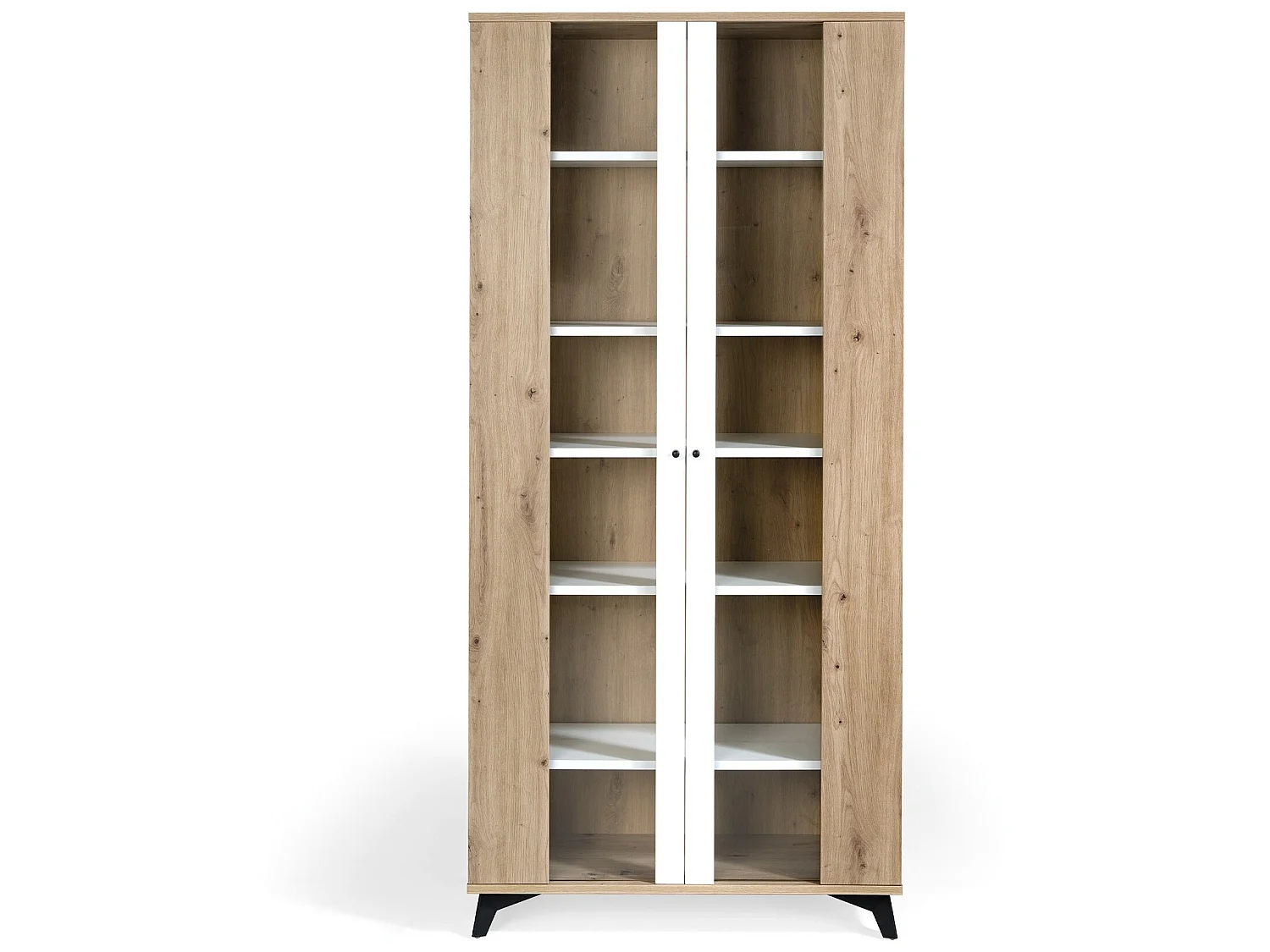 Vitrina alta - MDF Roble y blanco, 90x35x193 cm - NOVER