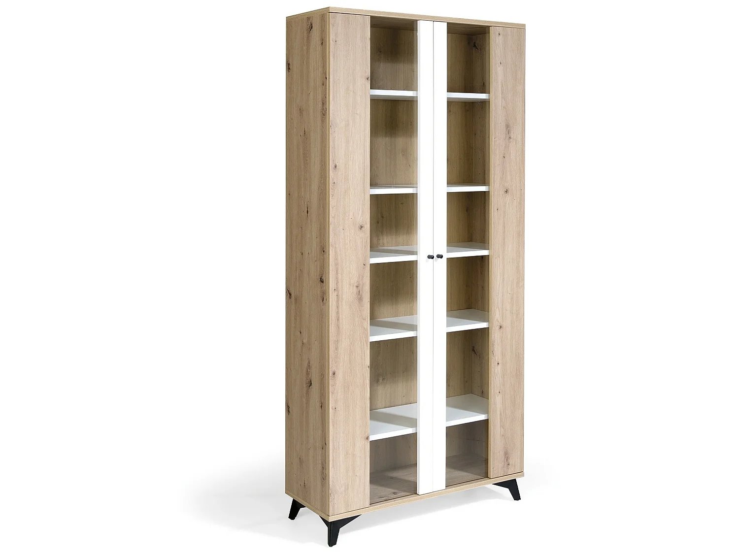 Vitrina alta - MDF Roble y blanco, 90x35x193 cm - NOVER