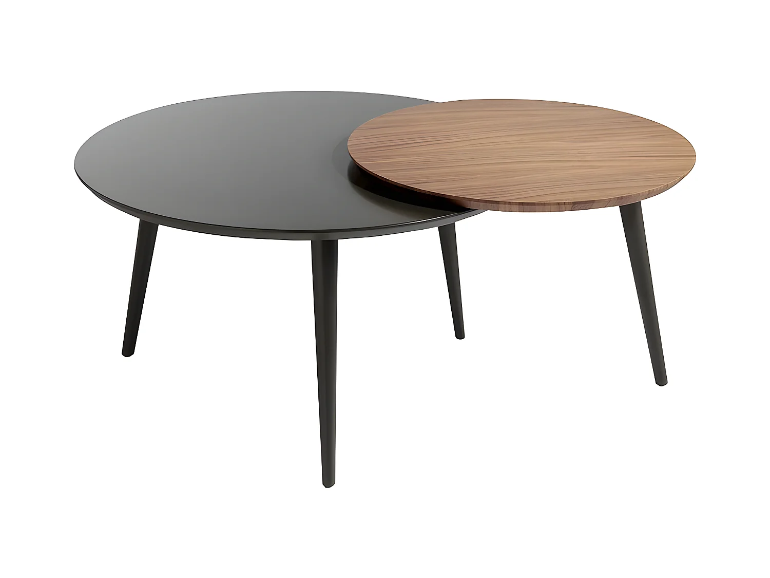 Mesa de centro - MDF y chapa natural de Nogal,  Ø80/ Ø59,5x41H/43,5 cm - LUZON