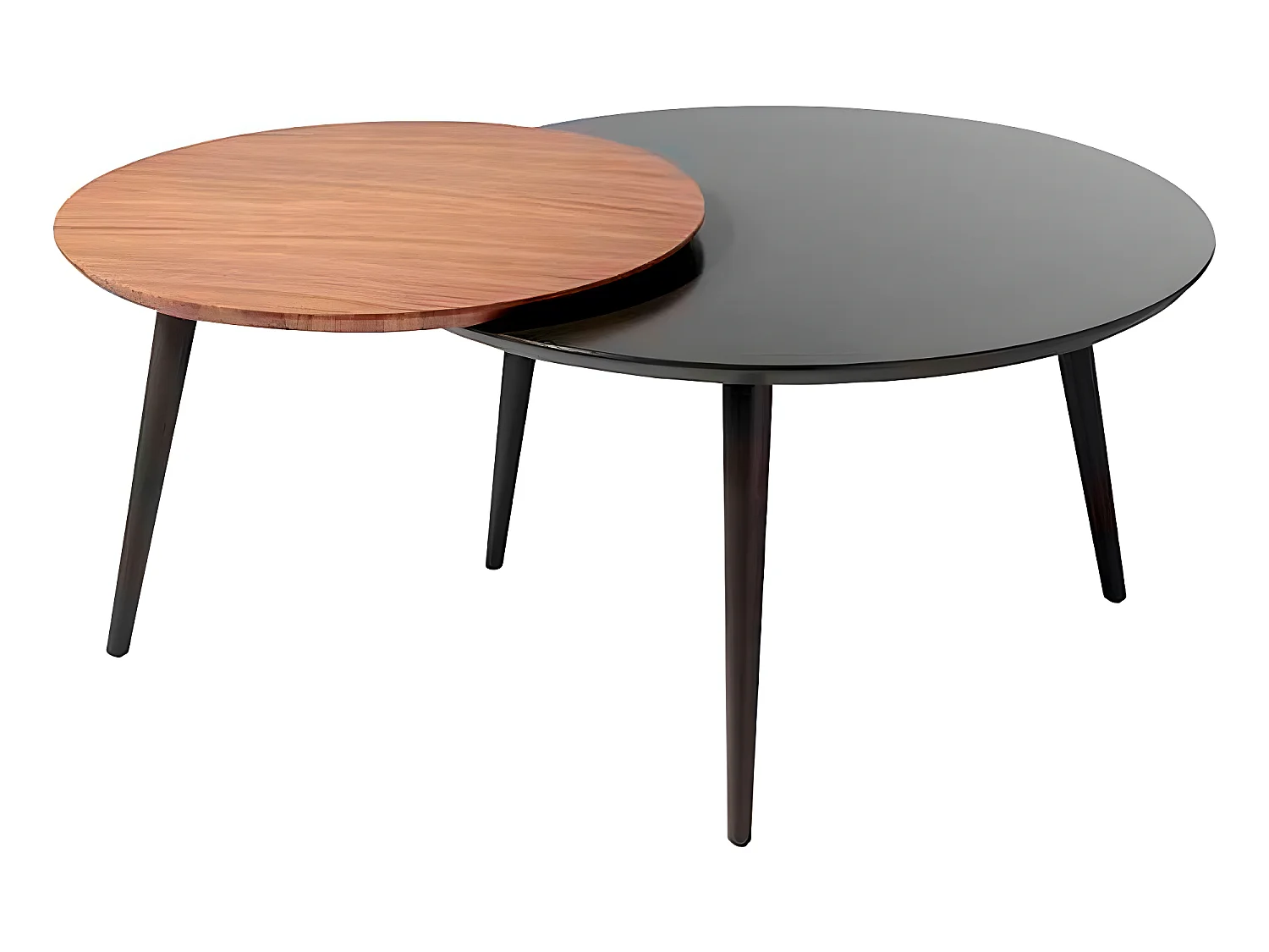 Mesa de centro - MDF y chapa natural de Nogal,  Ø80/ Ø59,5x41H/43,5 cm - LUZON