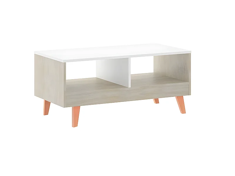 Mesa de centro - MDF MDF Roble y blanco, 90,5x44,5x40,5 cm - ROAU