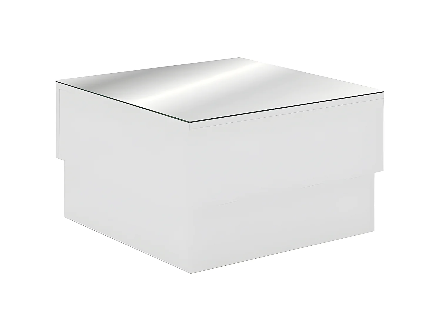 Mesa de centro - MDF Blanco texturizado con Espejo, 60x60x35 cm - TYRPA
