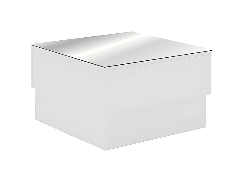 Mesa de centro - MDF Blanco texturizado con Espejo, 60x60x35 cm - TYRPA