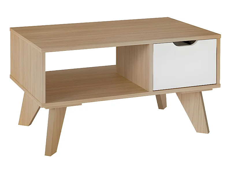 Mesa de centro - MDF MDF Roble y blanco texturizado, 80x50x44 cm - PERVIP