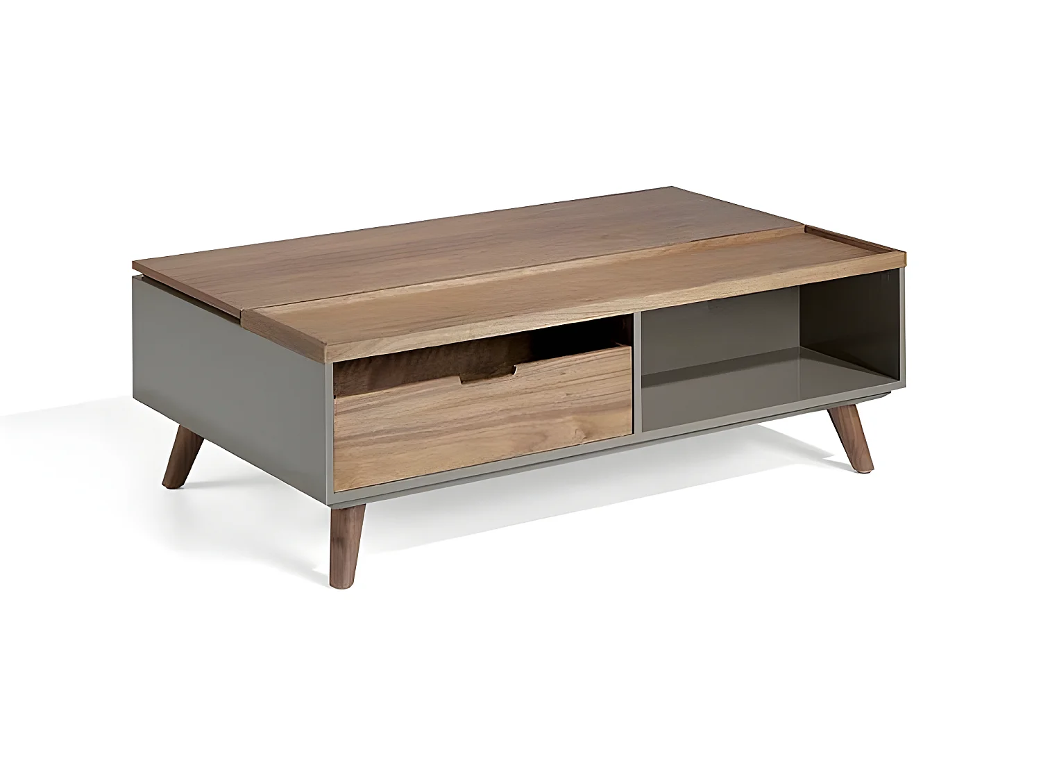 Mesa de centro elevable - MDF y chapa natural de Nogal, 120x75/102x41/61 cm - NERLAND