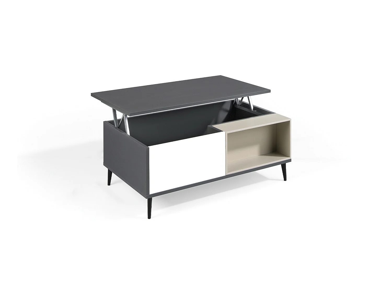 Mesa de centro elevable - MDF Gris antracita y blanco, 100x60x40cm - LEA