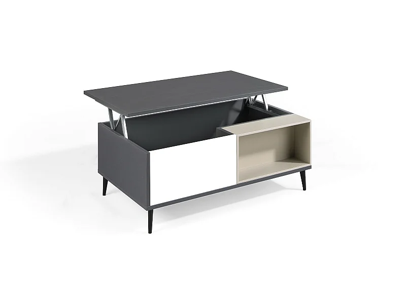 Mesa de centro elevable - MDF Gris antracita y blanco, 100x60x40cm - LEA