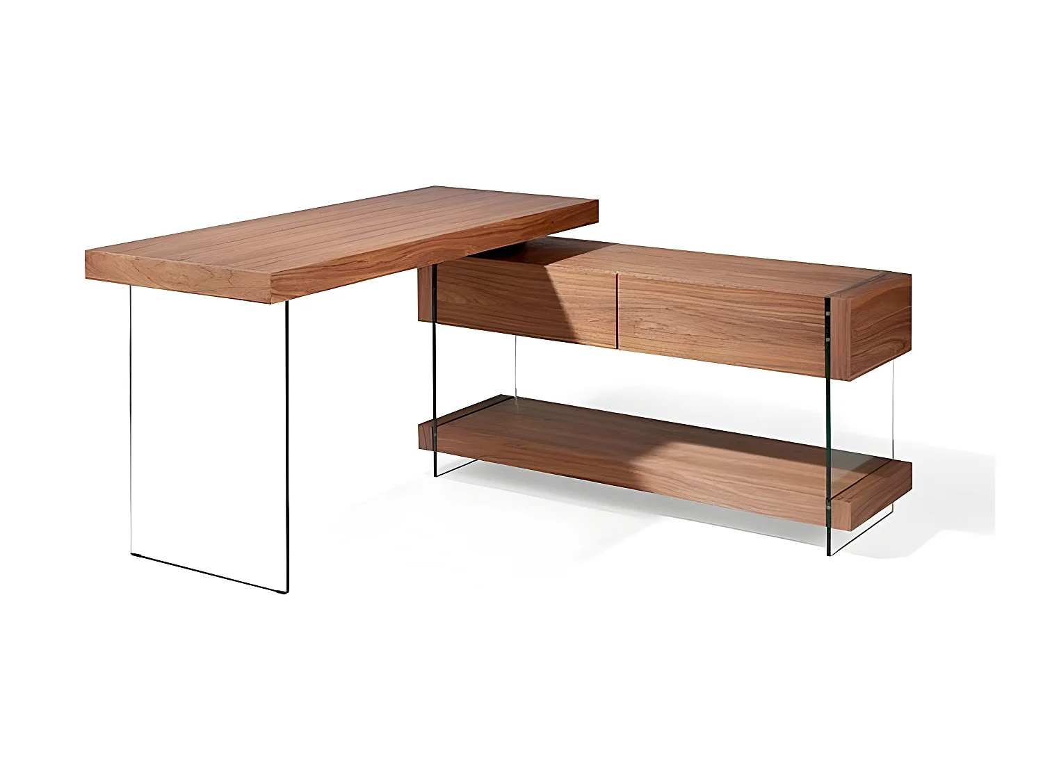 Escritorio - MDF y chapa natural de Nogal, 140x130x75 cm - GRECIA