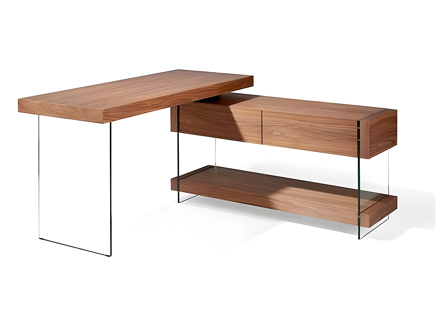 Escritorio - MDF y chapa natural de Nogal, 140x130x75 cm - GRECIA