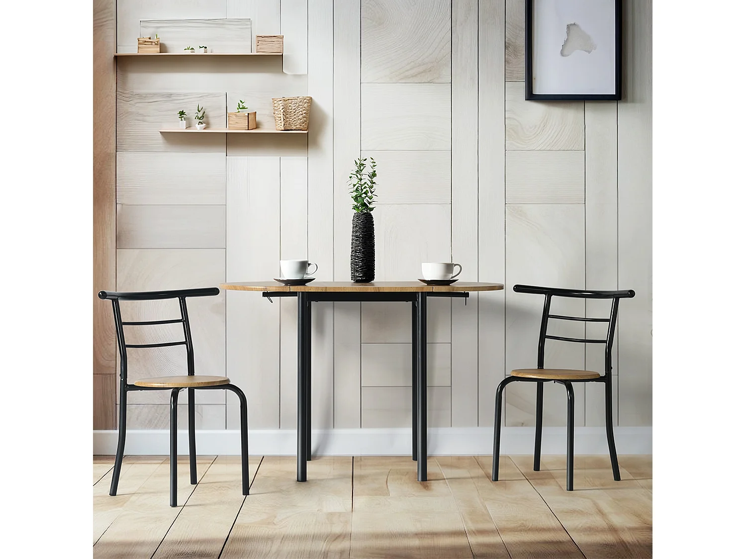 Conjunto de cocina extensible - Mesa y 2 sillas - MDF Roble - LEVA