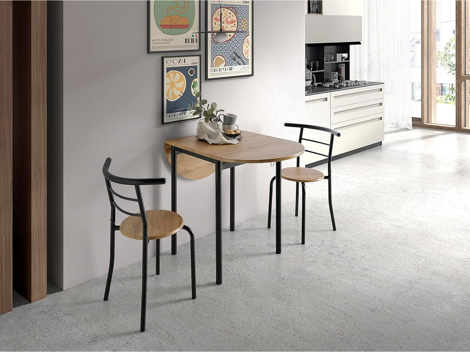 Conjunto de cocina extensible - Mesa y 2 sillas - MDF Roble - LEVA