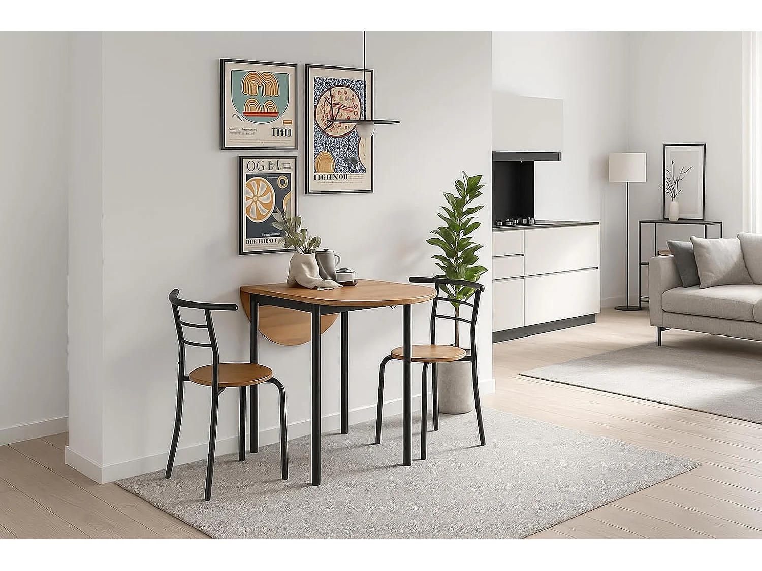Conjunto de cocina extensible - Mesa y 2 sillas - MDF Roble - LEVA