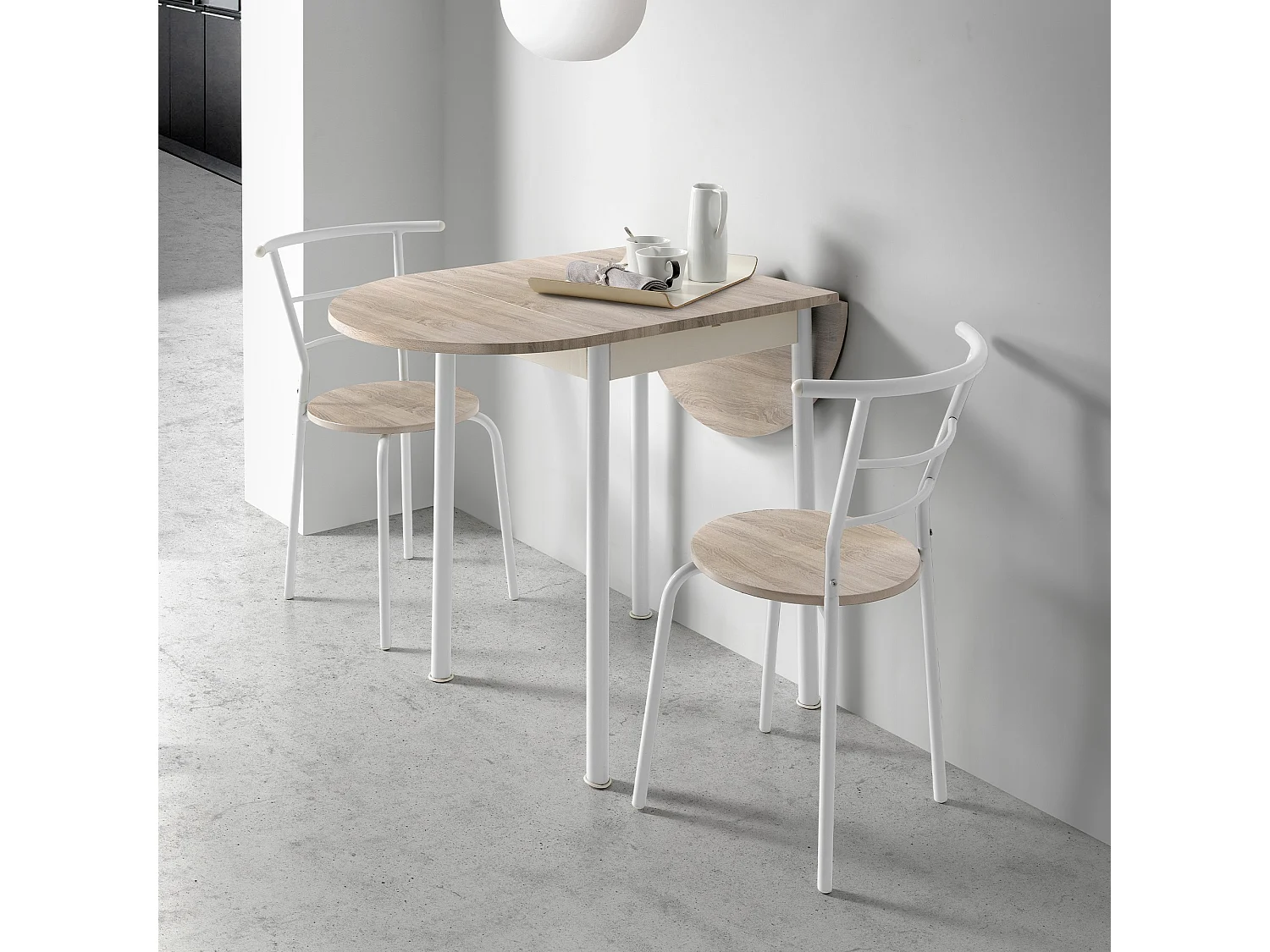 Conjunto de cocina extensible - Mesa y 2 sillas - MDF Roble canadian - LEVA