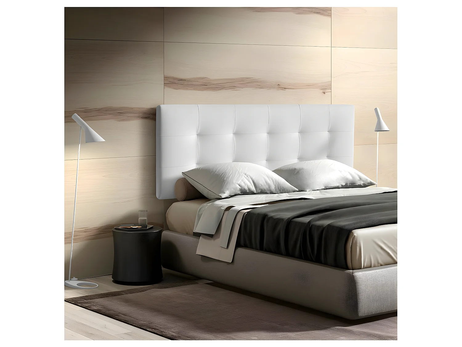 Cabecero de 160 cm - Polipiel Blanca, 160x9x60 cm-  RESQUA