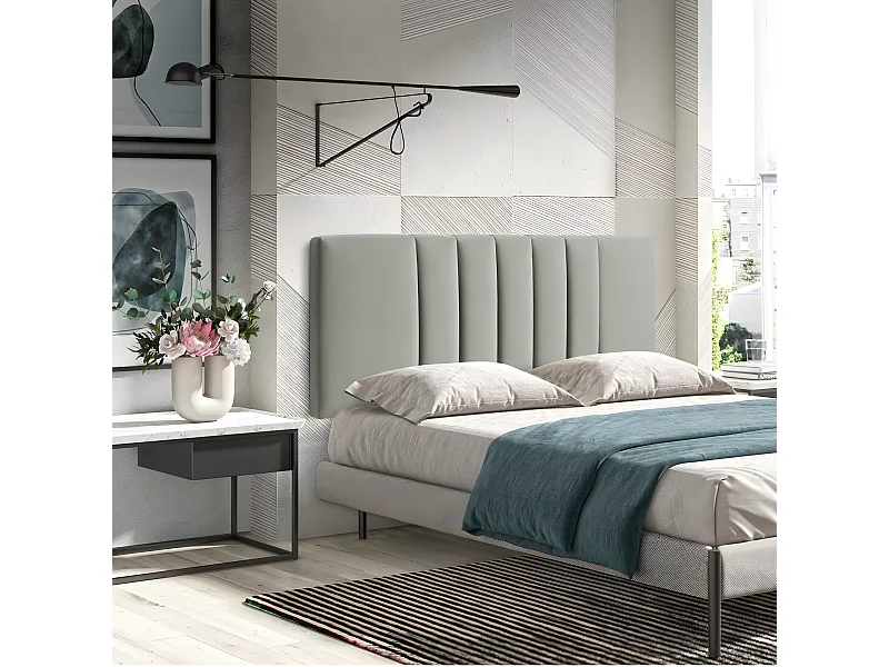 Cabecero de 160 cm con patas - Tela Gris jaspeada, 160x8x60 cm-  LUNA