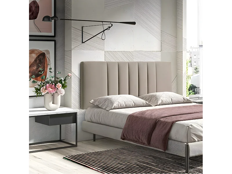 Cabecero de 150 cm con patas - Tela Marrón jaspeada, 150x8x60 cm-  LUNA