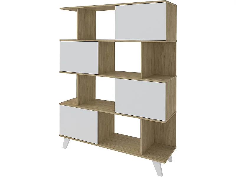 Estantería librería - MDF MDF Roble y blanco texturizado, 120x35x155 cm - QUIATUR